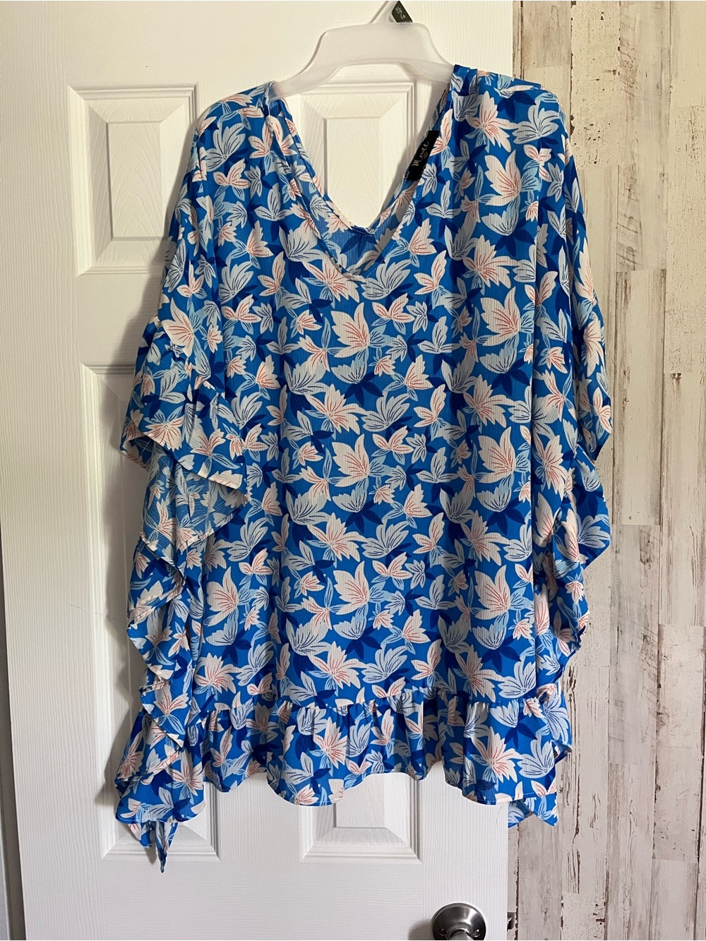 Blue Floral V-Neck Flowy Top